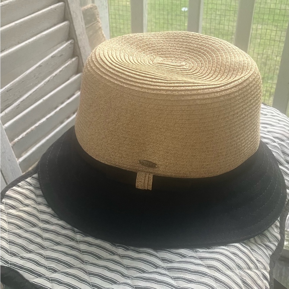 Scala Straw Fedora with Black Brim and Natural Crown